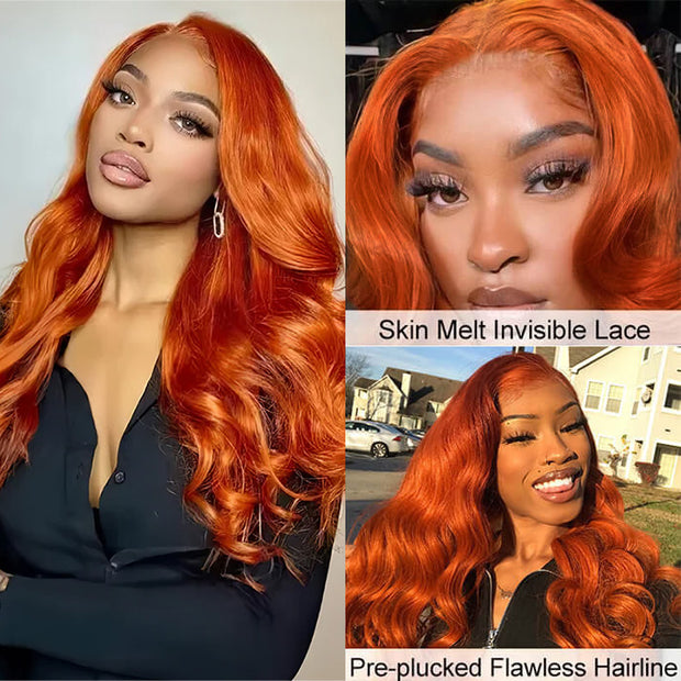 Ginger Orange Wig 4x4/5x5 Transparent HD Lace Human Hair Wigs Pre Plucked Hairline 180% Density