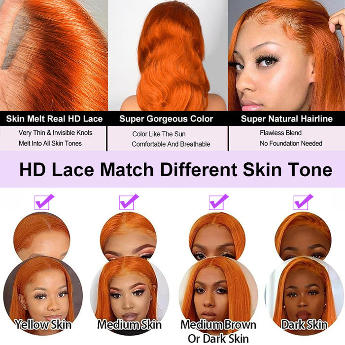 Ginger Color 13x4 HD Lace Front Wig Body Wave Colored Human  display picture 1