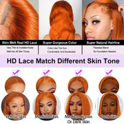 Ginger Orange Wig 4x4/5x5 Transparent HD Lace Human Hair Wigs Pre Plucked Hairline 180% Density