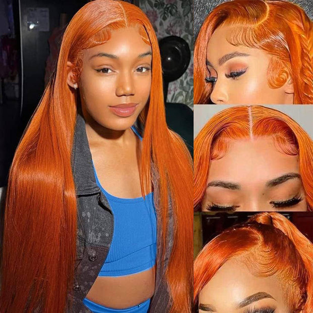 Ginger Orange Wig 4x4/5x5 Transparent HD Lace Human Hair Wigs Pre Plucked Hairline 180% Density