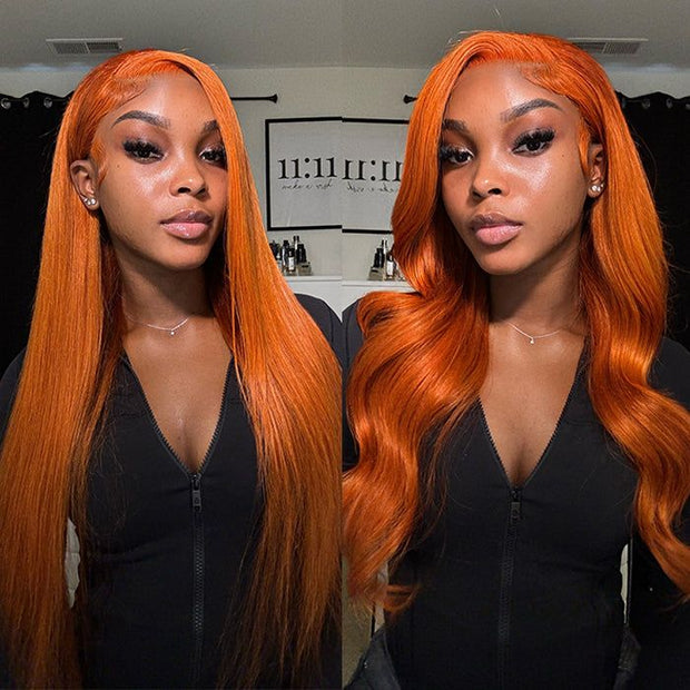 Ginger Orange Wig 4x4/5x5 Transparent HD Lace Human Hair Wigs Pre Plucked Hairline 180% Density
