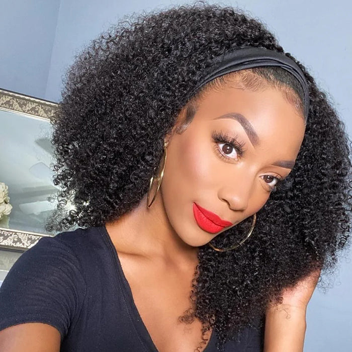 Kinky Curly Headband Bob Wig Beginner Friendly 100% Human Hair No Glue No Lace Throw On & Go Wig