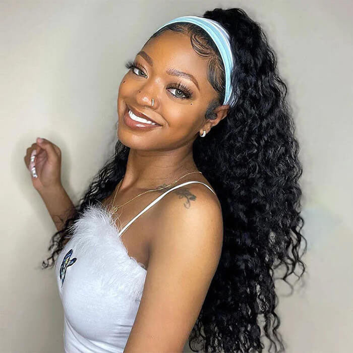 Water Wave Wigs Human Hair Headband Wigs Natural Wave Half Wigs