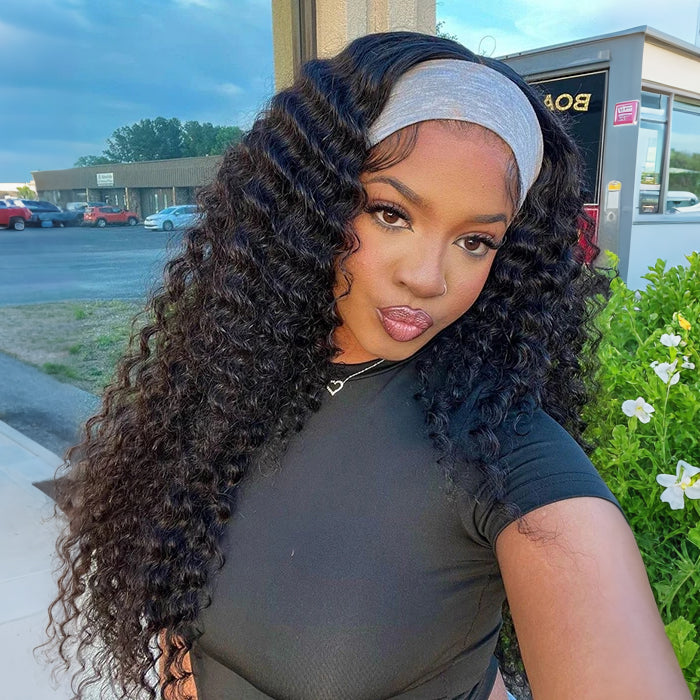 Deep Wave Headband Wigs Human Hair With Headband For Women, Beginner And Lazy Girls Friendly