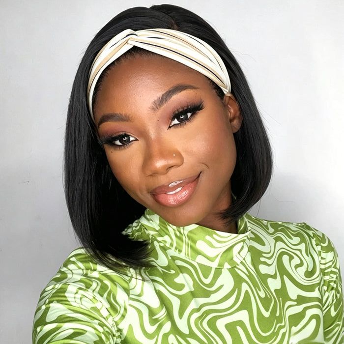 Straight Hair Headband Bob Wig Glueless Human Hair Half Wig 220% Density