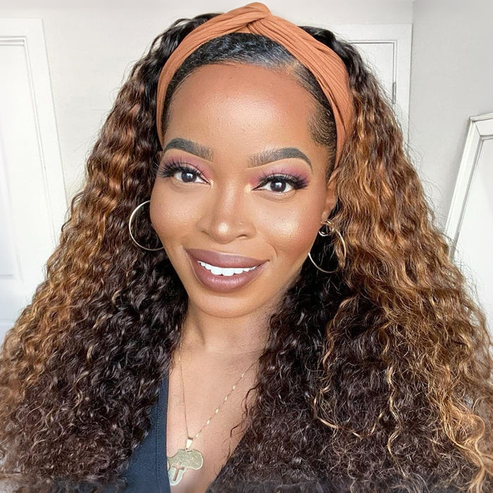 #4/30 Color Highlights Curly Hair Headband Wigs Human Hair