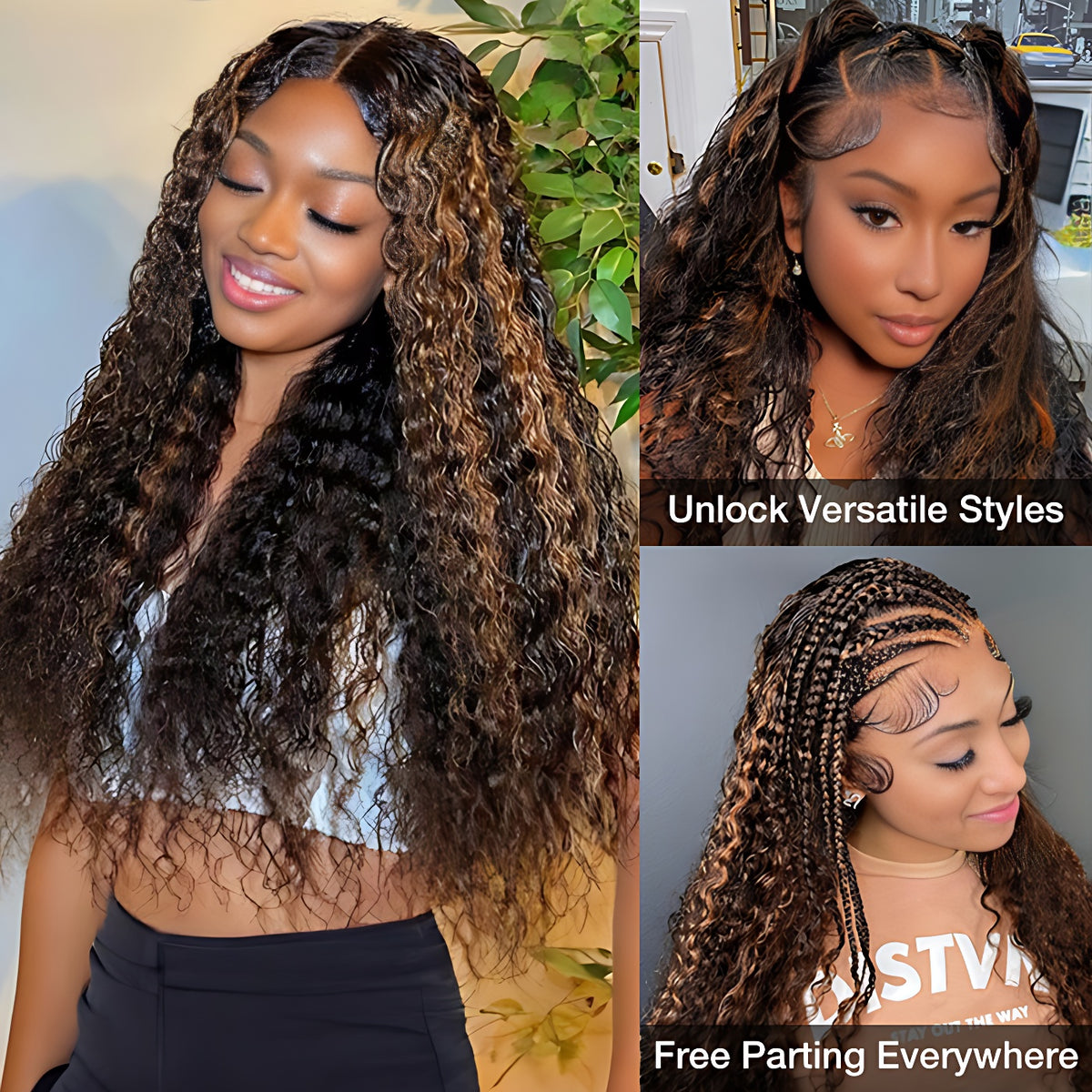 1B/30 Balayage Highlight Deep Wave Drawstring 13X6 Full HD Lace Frontal Human Hair Wigs