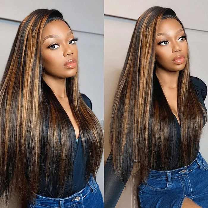 Balayage Highlight 1b/30 Straight HD Lace Frontal Wigs Human Hair Pre Plucked Hairline