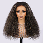 M1b/27 Blonde Highlight Curly Wigs Invisi-String Snug Fit 360 HD Lace Frontal Virgin Human Hair Wig For Women