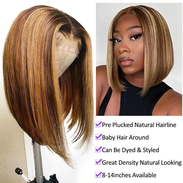 P4/27 Highlight Short Bob Wigs 13x4/13x6 Lace Front Human Hair Wigs with Baby Hair Pre Plucked with Natural Hairline
