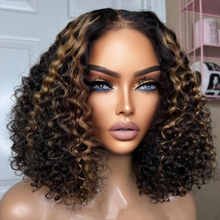 Wear Go Glueless Highlight Curly Bob Wig Invisible Melted HD Lace 100% Real Human Hair Wigs