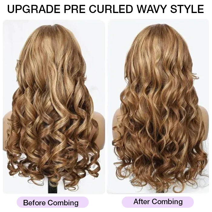 Curtain Bangs Body Wave Human Hair Wig Blonde Highlight 13x4 HD Lace Frontal Wig