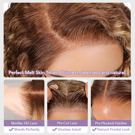 Highlight Curly 13x4 HD Lace Frontal Wigs #4/27 Color Glueless Human Hair Wigs For Women