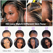 Glueless Blonde Highlight Body Wave Wig Pre Cut 8x5 HD Lace Human Hair 220% Density