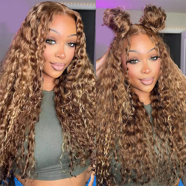 +$9.9 Get A Wig | Highlight Water Wave Drawstring 13x6 HD Lace Front Wigs Virgin Human Hair Pre-Cut Lace 220% Density