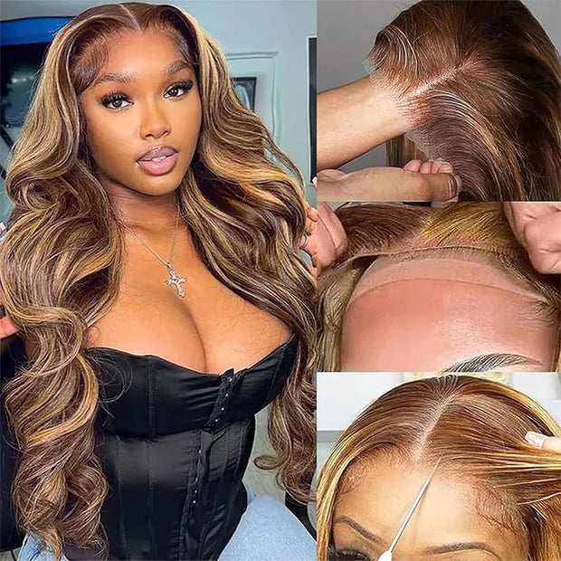 4/27 Honey Blonde Highlight Body Wave HD Lace Front Human 