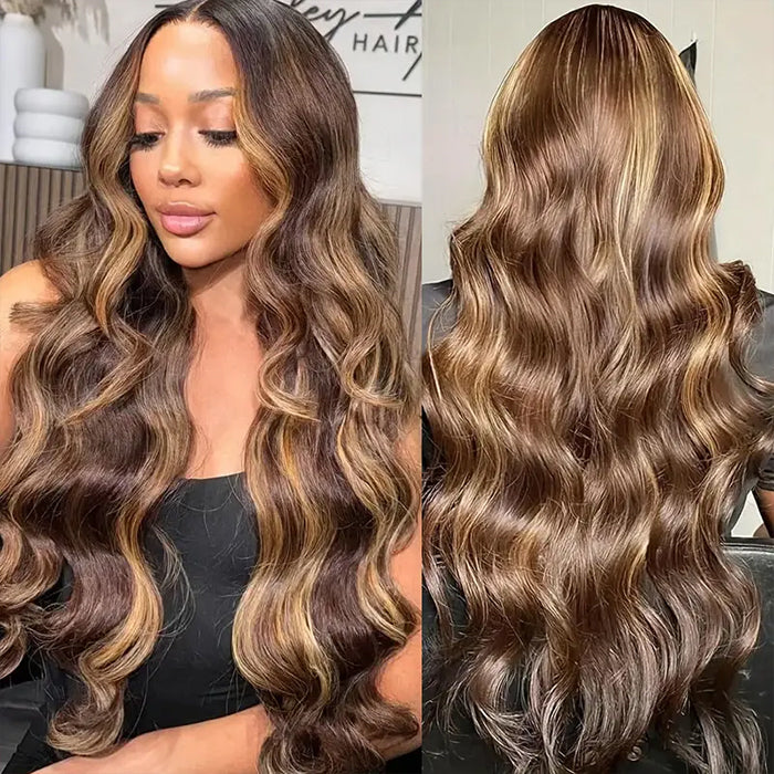 4/27 Honey Blonde Highlight Body Wave HD Lace Front Human  display picture 1