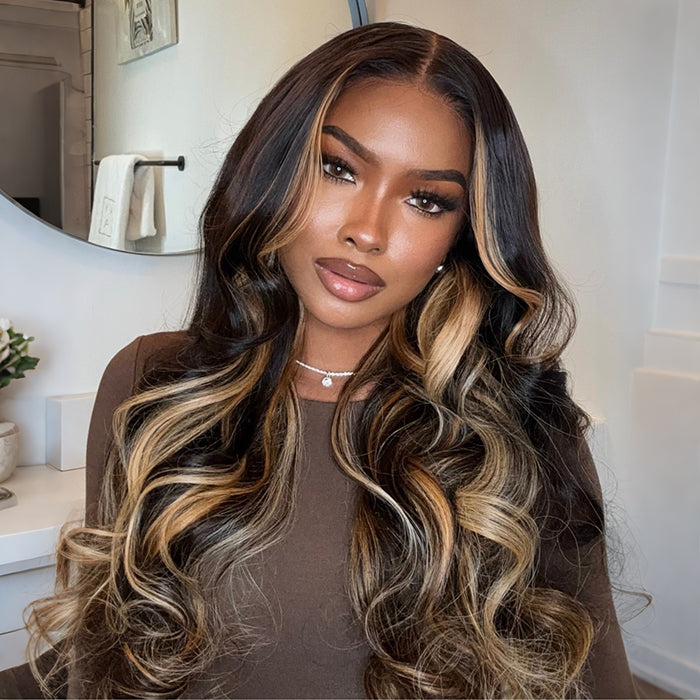 Blonde Highlight Body Wave Glueless No Leave Out Upgrade V Part Drawstring Wigs Human Hair For Beginners
