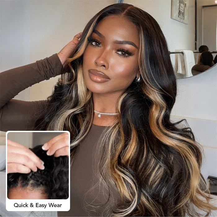 Blonde Highlight Body Wave Glueless No Leave Out Upgrade V Part Drawstring Wigs Human Hair For Beginners