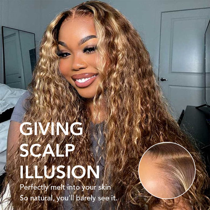 Highlight Water Wave Lace Frontal Human Hair Wigs #4/27 Color Brazilian Pre-plucked Lace Wig