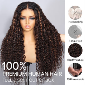 Balayage Highlights Transparent HD Lace Front Wigs Water Wave Human Hair Wigs For Women Pre Plucked