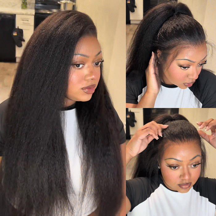 Kinky Straight Invisi Strap Snug Fit 360 Transparent Lace Frontal Bleached Knots Pre Cut Lace Wig