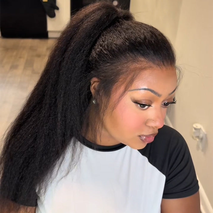 Kinky Straight Invisi Strap Snug Fit 360 Transparent Lace Frontal Bleached Knots Pre Cut Lace Wig