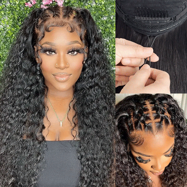 Water Wave Glueless Wigs 13x6 Transparent HD Lace Frontal Human Hair Wigs with Drawstring