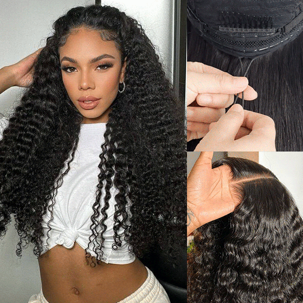 Deep Wave Left C Part Wig Ear-to-ear Glueless 13x6 Full Frontal HD Lace Wig with Drawstring Friendly To All Heads