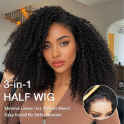 3 In 1 Half Wigs Kinky Curly Flip Over Human Hair Wigs Glueless Install Half Wig With Adjustable Drawstring Beginner Friendly