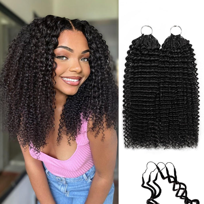Kinky Curly Pre-Separated Feather Crochet 100% Human Hair Extensions Time-Saving Install
