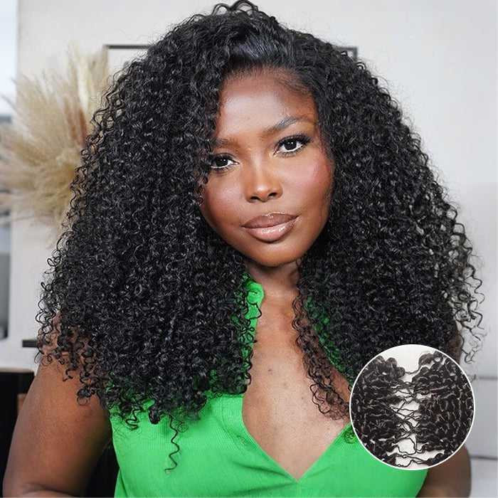 Kinky Curly Pre-Separated Feather Crochet 100% Human Hair Extensions Time-Saving Install