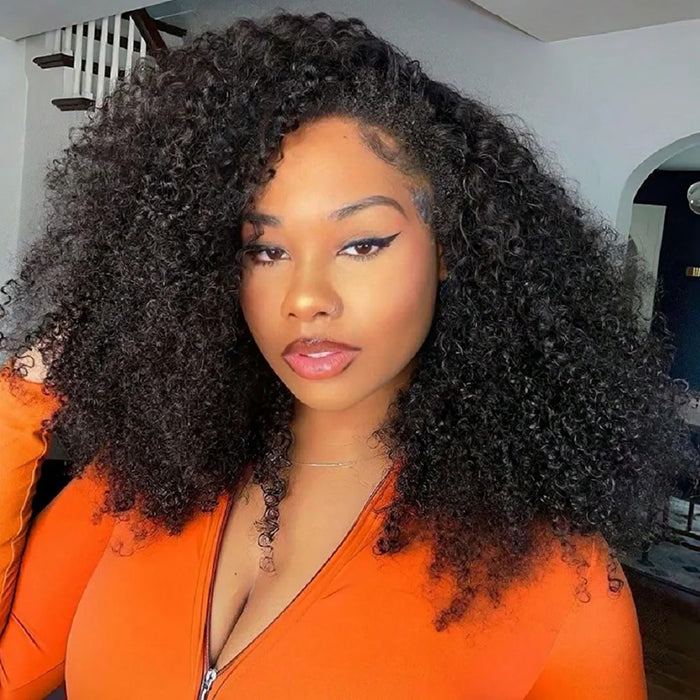 Kinky Curly Half Wig With Drawstring Glueless Wear Go 3 in 1 Wig Beginner Friendly
