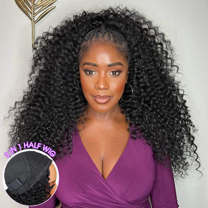 Kinky Curly Half Wig With Drawstring Glueless Wear Go 3 in 1 Wig Beginner Friendly