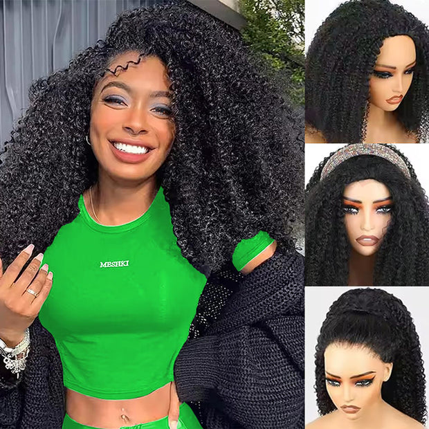 Kinky Curly Half Wig With Drawstring Glueless Wear Go 3 in 1 Wig Beginner Friendly