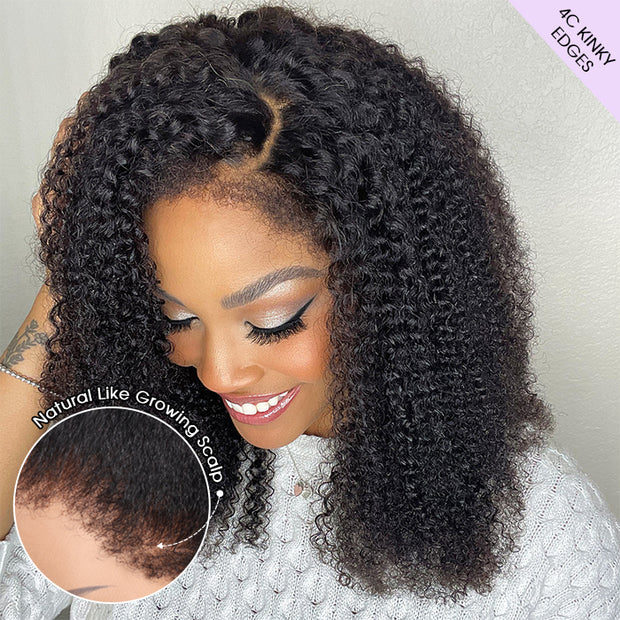 Glueless Kinky Curly Wig with Kinky Edge Hairline Looks Like It Grows Out of Your Scalp 13x4 13x6 HD Lace Wig with Drawstring
