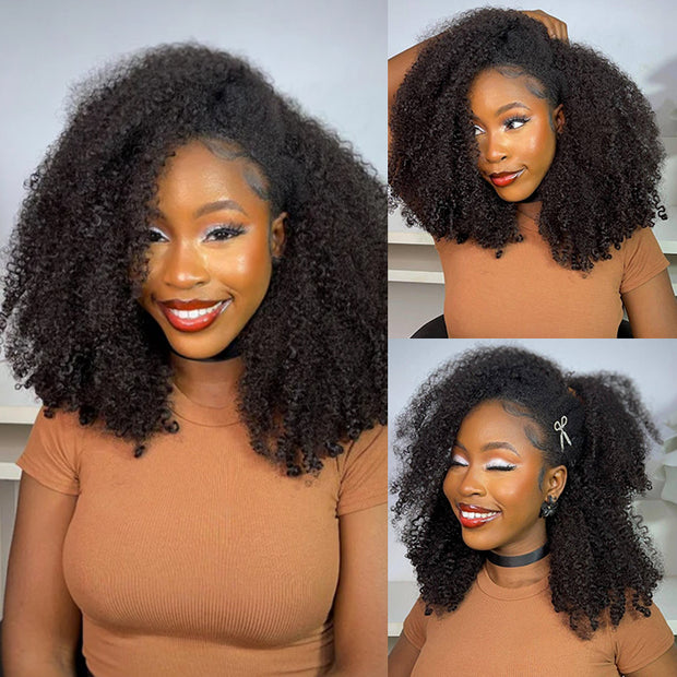 3 In 1 Half Wigs Kinky Curly Flip Over Human Hair Wigs Glueless Install Half Wig With Adjustable Drawstring Beginner Friendly