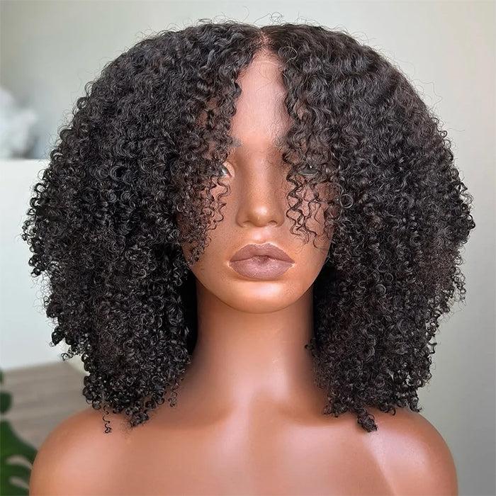 Layered Kinky Curly Pre Cut 5×5 HD Lace Glueless Human Hair Drawstring Wig for Beginners