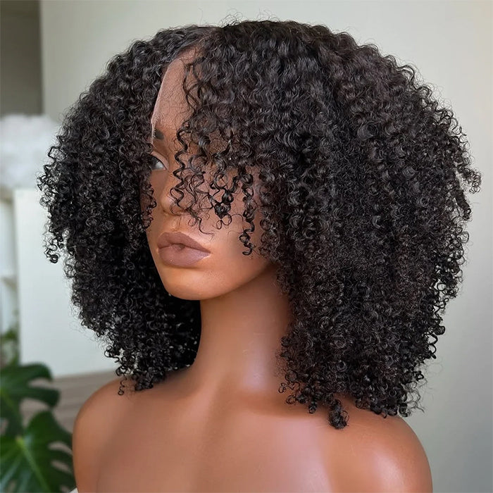 Layered Kinky Curly Pre Cut 5×5 HD Lace Glueless Human Hair Drawstring Wig for Beginners