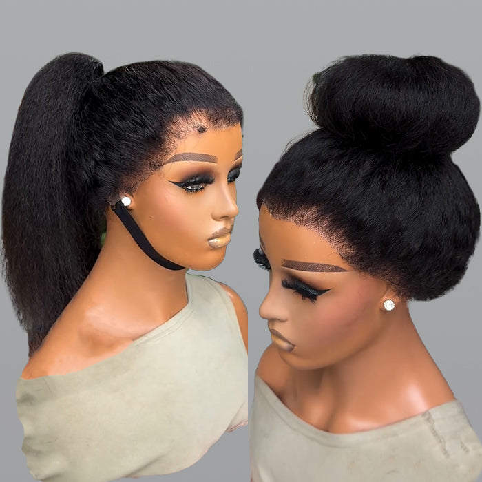 360 Lace Kinky Straight HD Wigs With Kinky Edges Hairline 100% Human Hair Wigs 180% Density