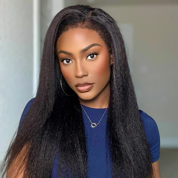 Kinky Straight Glueless 8x5 Closure Lace Wig 4C Kinky Edges 100% Human Hair Wigs Pre-cut Pre-bleached