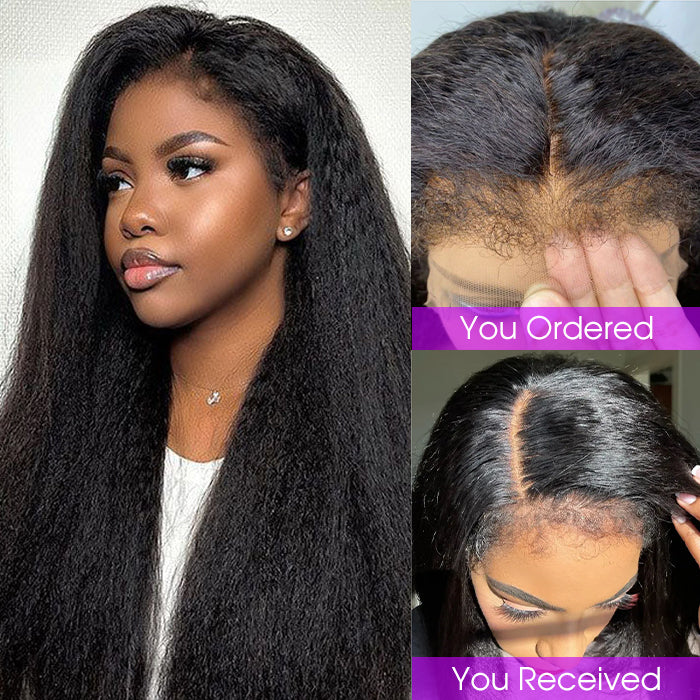 Glueless Kinky Straight Wig with Kinky Edge Hairline Fitted 13x6 360 HD Lace Human Hair Wigs For Women 220% Density