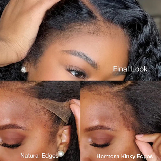 Kinky Edges Hairline Glueless Kinky Straight HD Lace Front Human Hair Wigs Pre Bleached