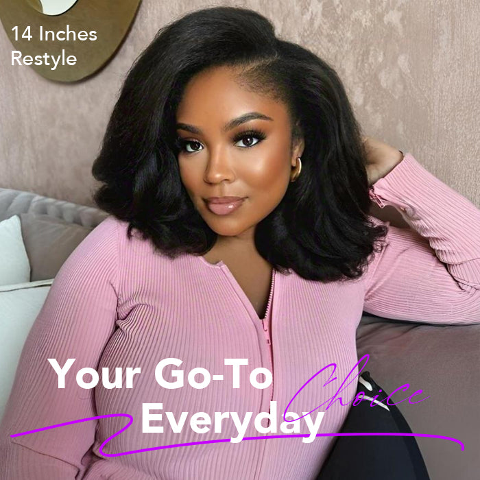 4C Kinky Edges Lace Front Bob Wig Short Kinky Straight Human Hair Wig Pre Bleached Knots