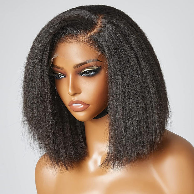 4C Kinky Edges Kinky Straight Bob Wig 8×5 HD Lace Wear Go Glueless Wig Beginner Friendly