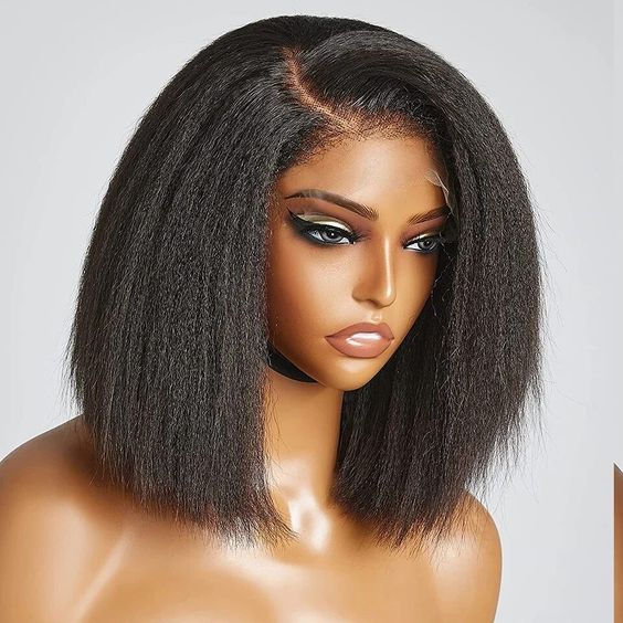 4C Kinky Edges Kinky Straight Bob Wig 8×5 HD Lace Wear Go Glueless Wig Beginner Friendly