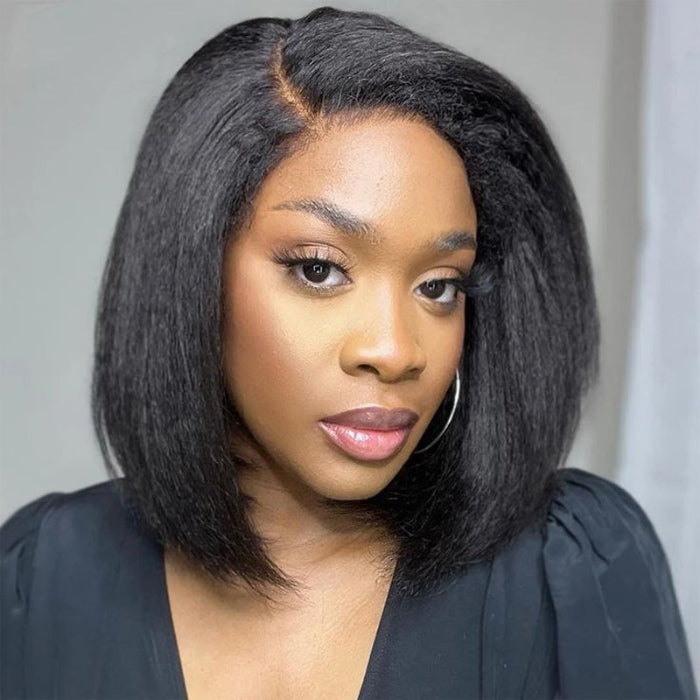 4C Kinky Edges Kinky Straight Bob Wig 8×5 HD Lace Wear Go Glueless Wig Beginner Friendly