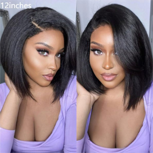4C Kinky Edges Kinky Straight Bob Wig 8×5 HD Lace Wear Go Glueless Wig Beginner Friendly