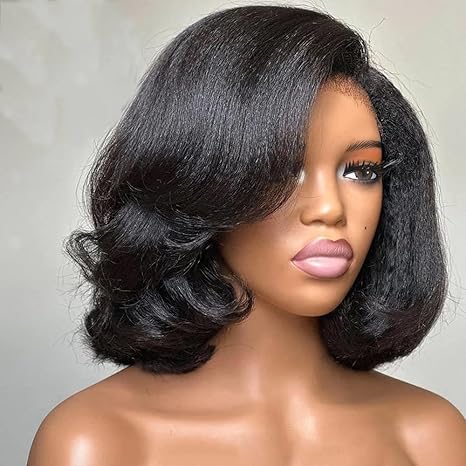 4C Kinky Edges Kinky Straight Bob Wig 8×5 HD Lace Wear Go Glueless Wig Beginner Friendly