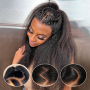 Kinky Straight 5x5 Invisible HD Lace Glueless Wig Pre-Plucked Natural Hairline With Bleached Invisible Knots